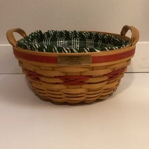 Longaberger Basket with Red Accents and Green Liner excellent condition
